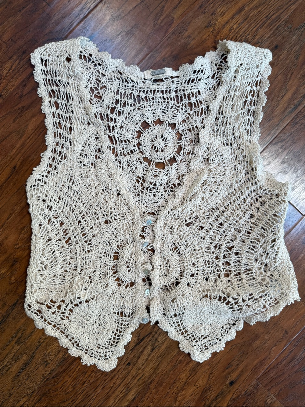gimmicks by BKE Cream Crochet Button-Front Vest